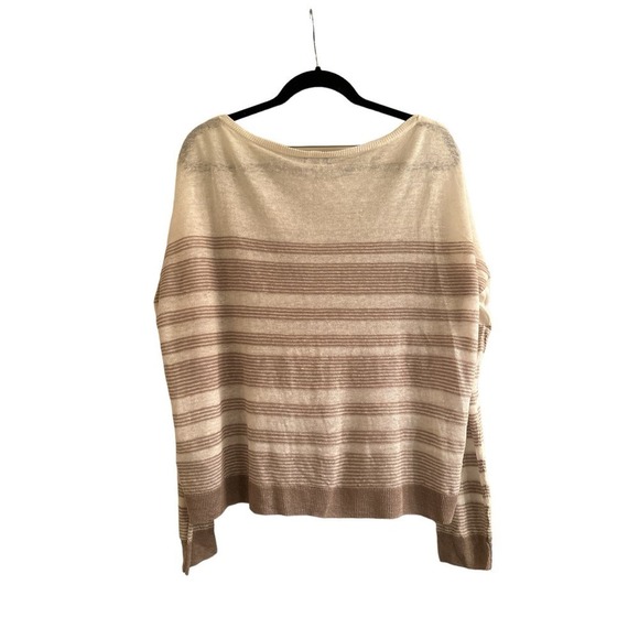 Splendid Women's Long Sleeve Linen Striped Pullover Sweater Size XL Beige White - Picture 5 of 7